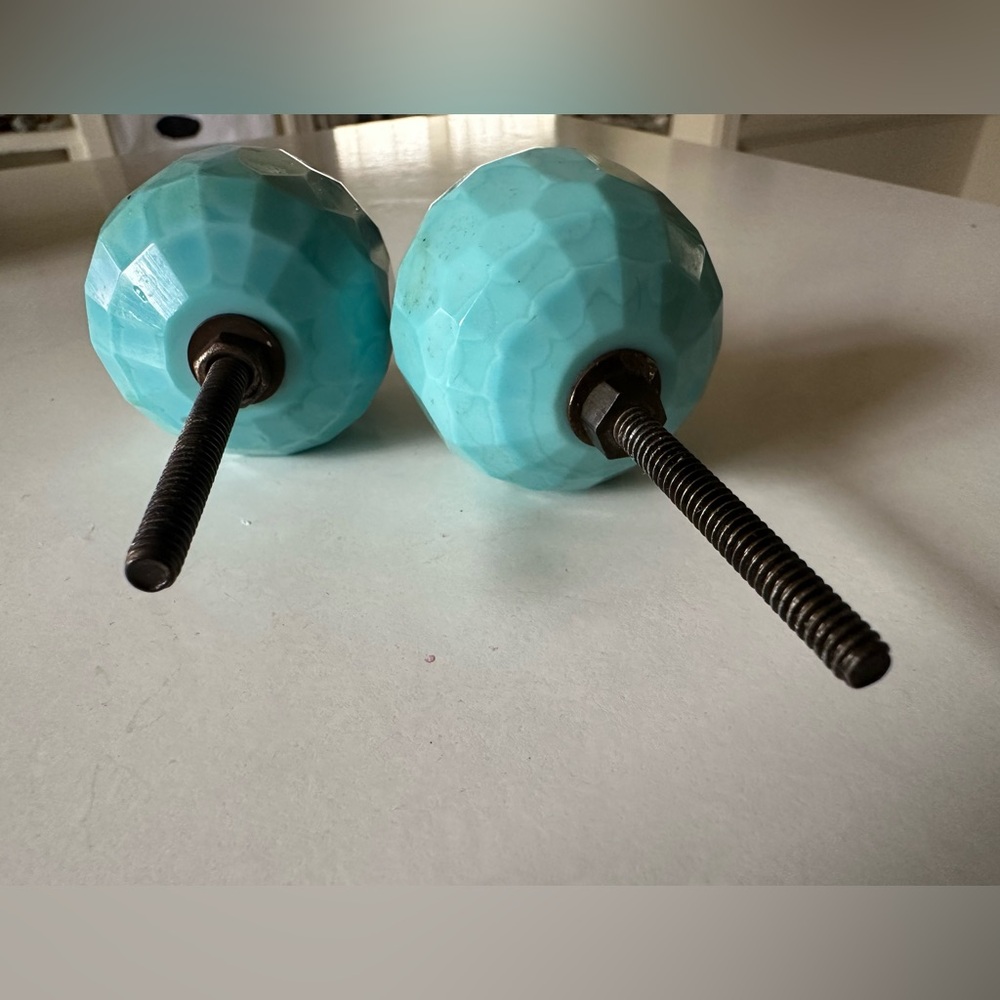 Anthropologie Ceramic Knobs in color Turquoise Set 2 - Picture 4 of 7